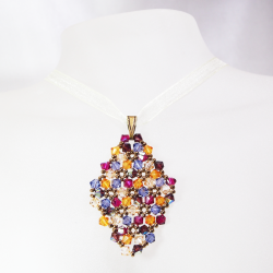 Pendant 65cm - Malvina Rhombus M-Yellow Organza - Pendant 65cm - Laiton bronze